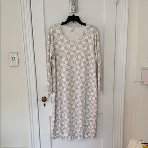 Lands' End Cream and Gray Long Sleeve Nightgown, women’s XL